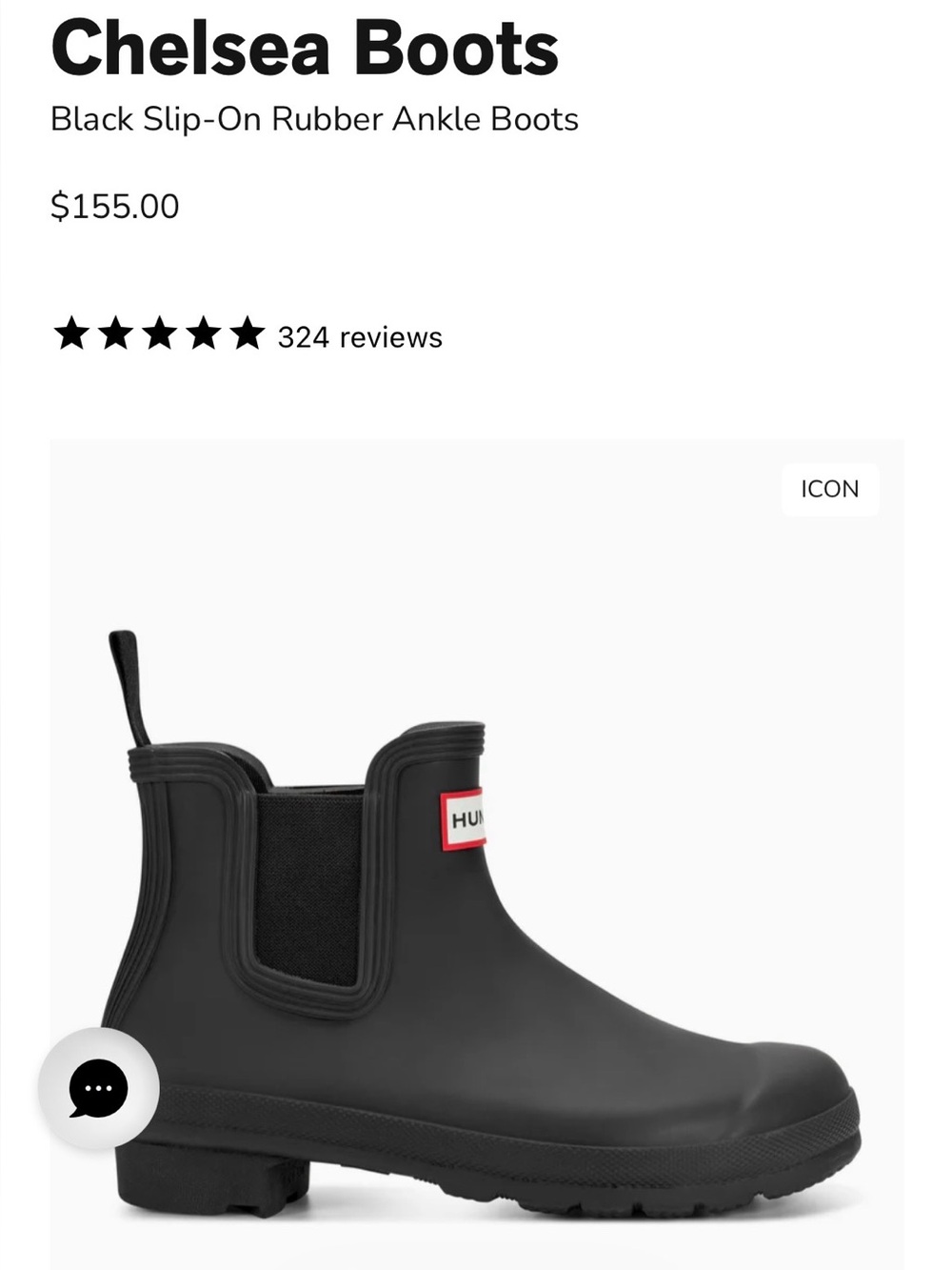 HUNTER Black Chelsea Slip-On Rubber Ankle Boots (Size 7)